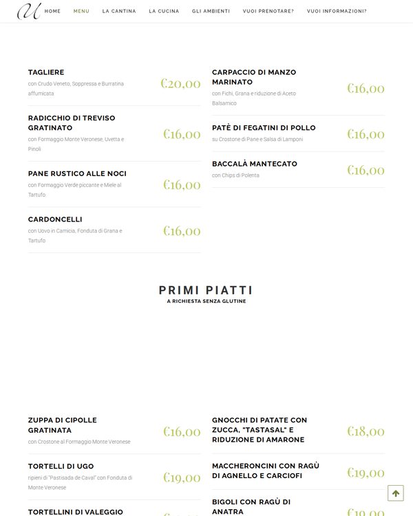 The top of the menu at Osteria da Ugo