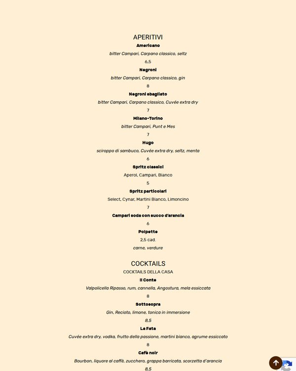 The top of the menu at Ostregheteria Sottoriva 23