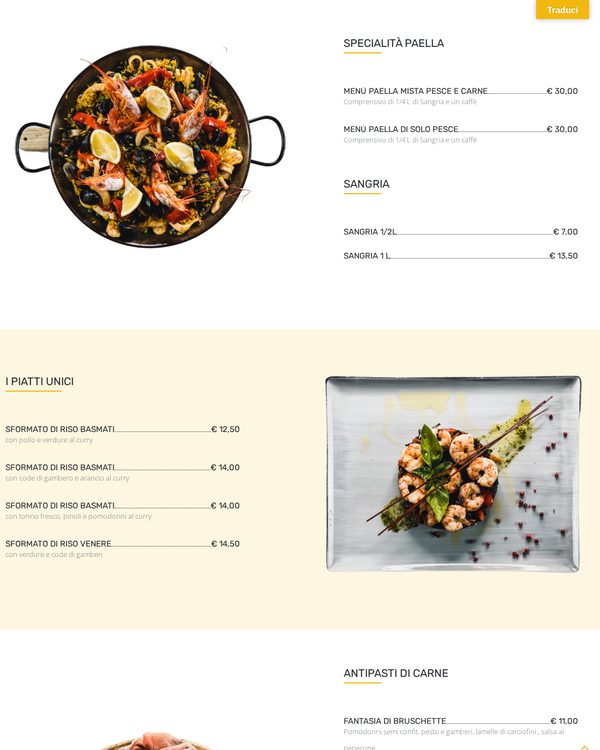 The top of the menu at Ristorante Pizzeria Nuova Speranza