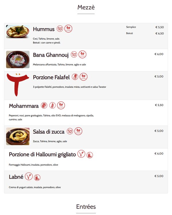 The top of the menu at Tabule