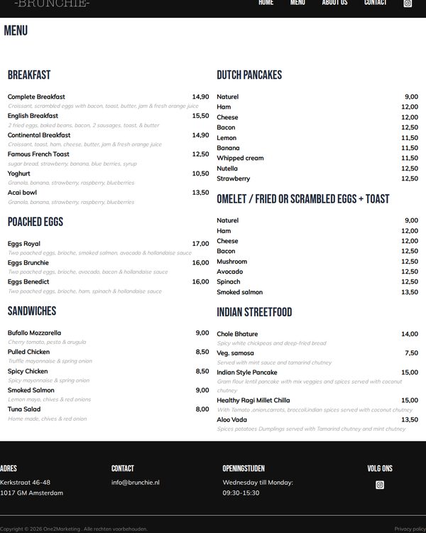 The top of the menu at Brunchie
