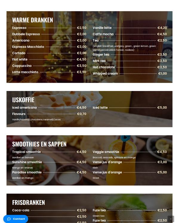The top of the menu at Chimney Cake Bakery & Café