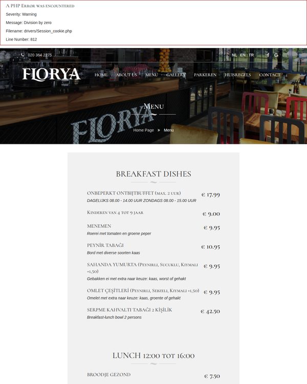 The top of the menu at Florya Restaurant & Cafe
