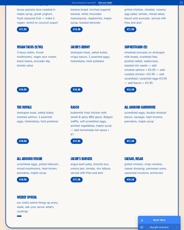 The top of the menu at Staring at Jacob