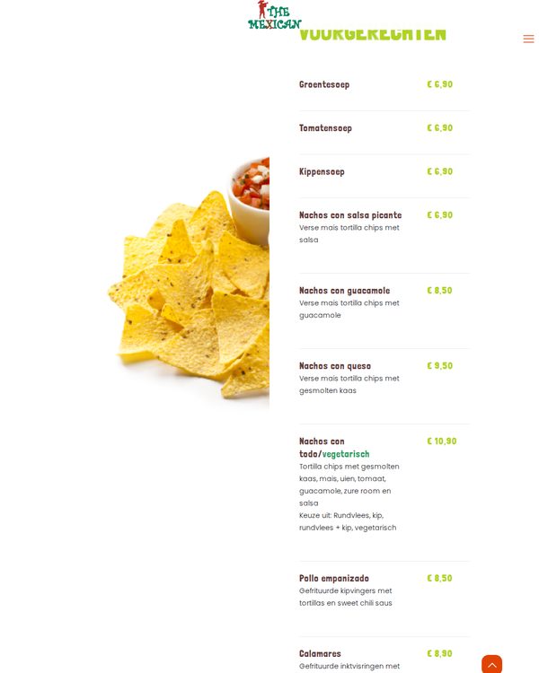 The top of the menu at The Mexican