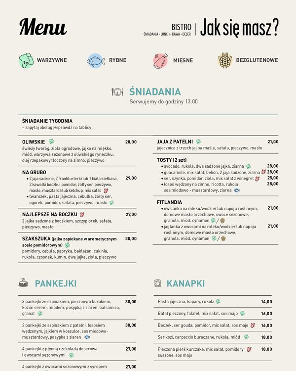 The first page of the menu at Jak się masz Bistro