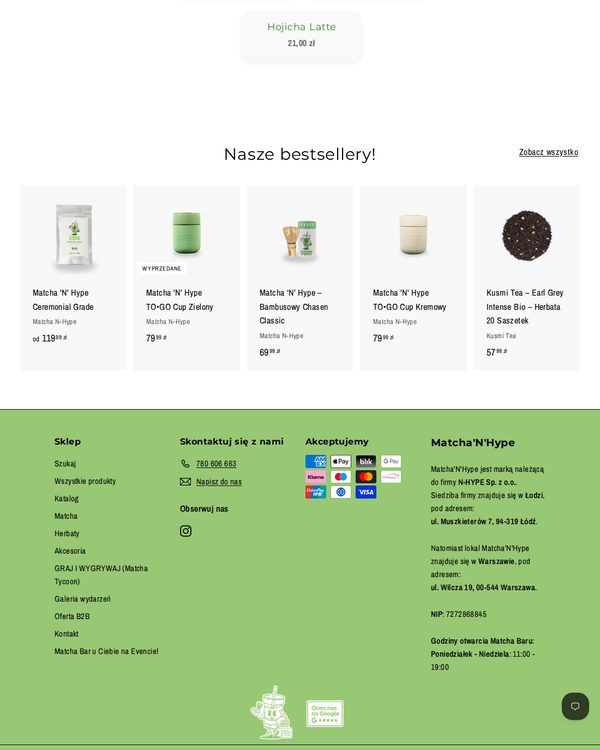 The top of the menu at Matcha'N'Hype