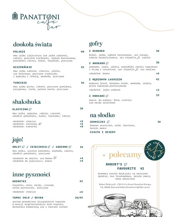 The first page of the menu at Panattoni Café