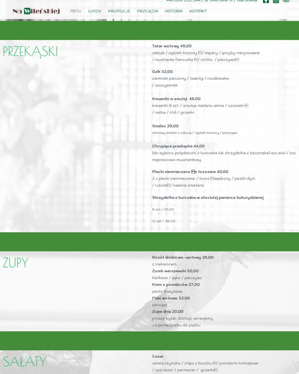 The top of the menu at Restauracja Na Wileńskiej