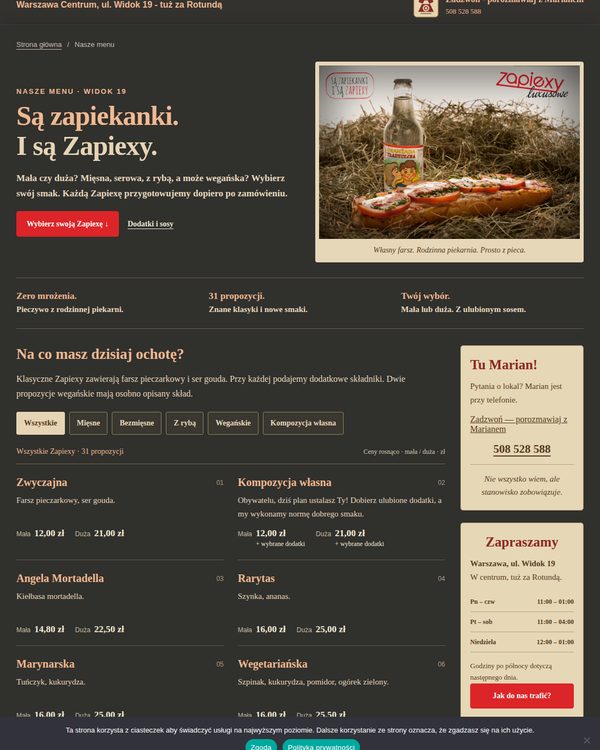 The top of the menu at Zapiexy Luxusowe