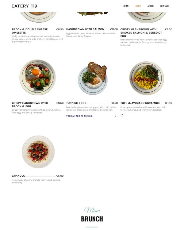 The top of the menu at Eatery 119