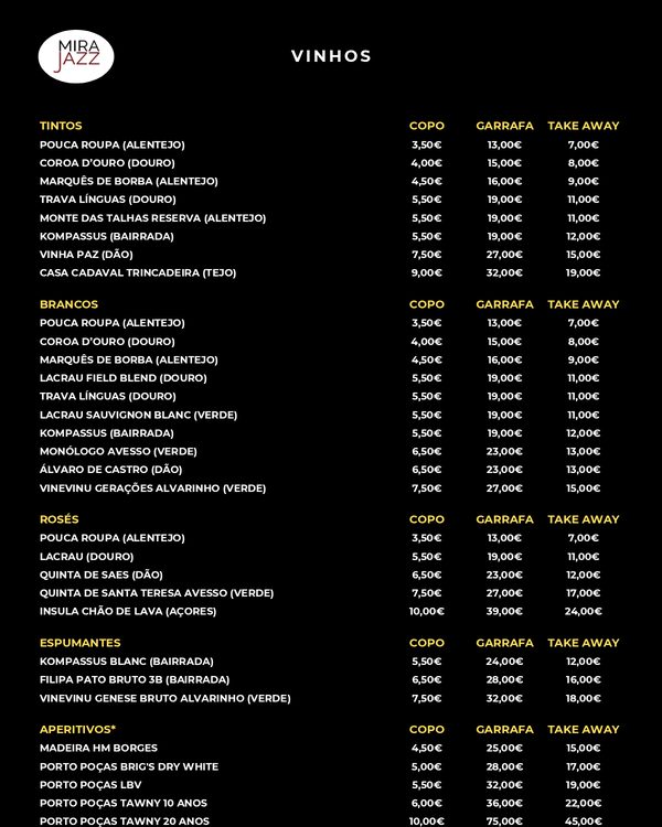 The first page of the menu at Mirajazz