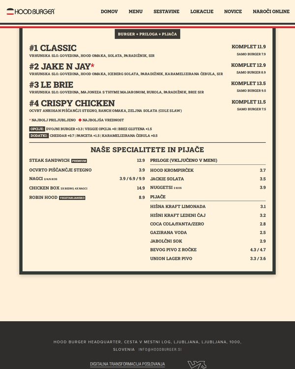 The top of the menu at Hood Burger Center