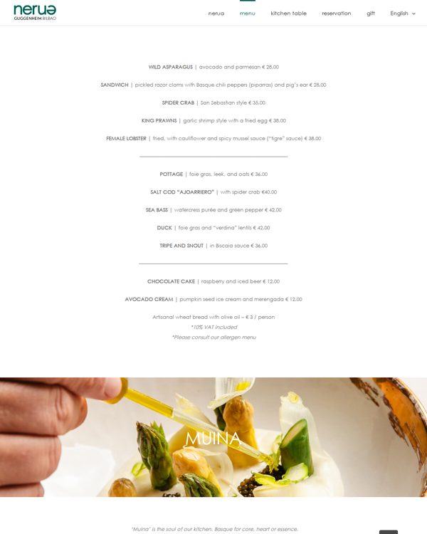 The top of the menu at Nerua Guggenheim Bilbao