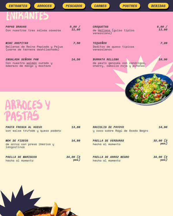The top of the menu at Señora Pan