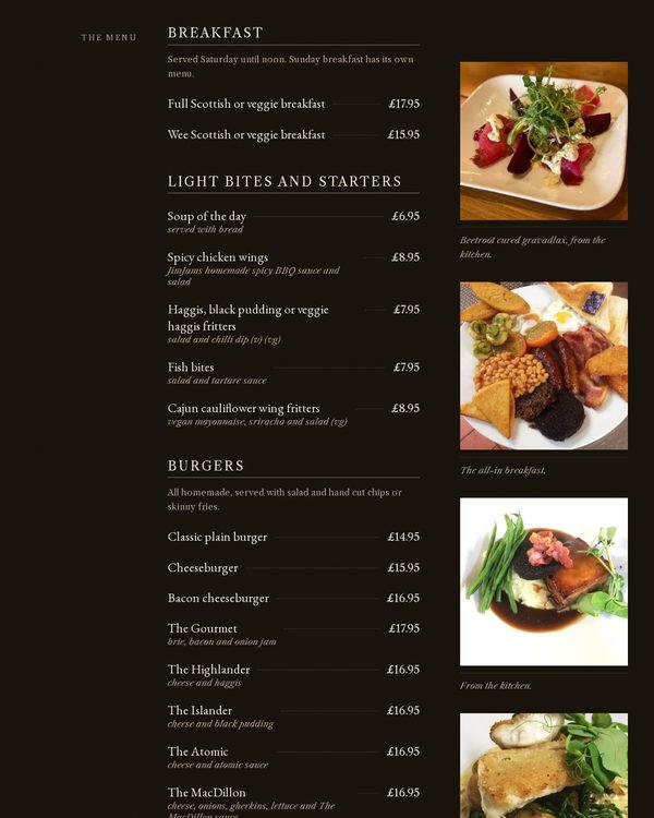 The top of the menu at The Antiquary