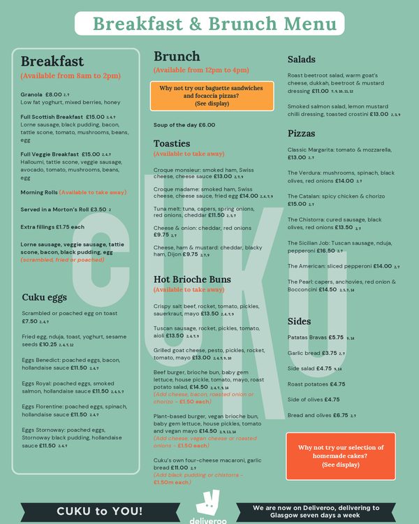 The first page of the menu at Cuku