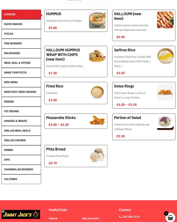 The top of the menu at Jimmy Jacks