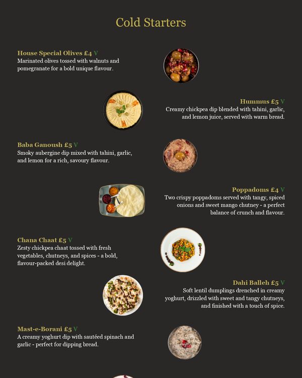 The first page of the menu at Namak Mandi