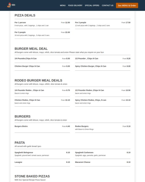 The top of the menu at Pizza Mario Glasgow