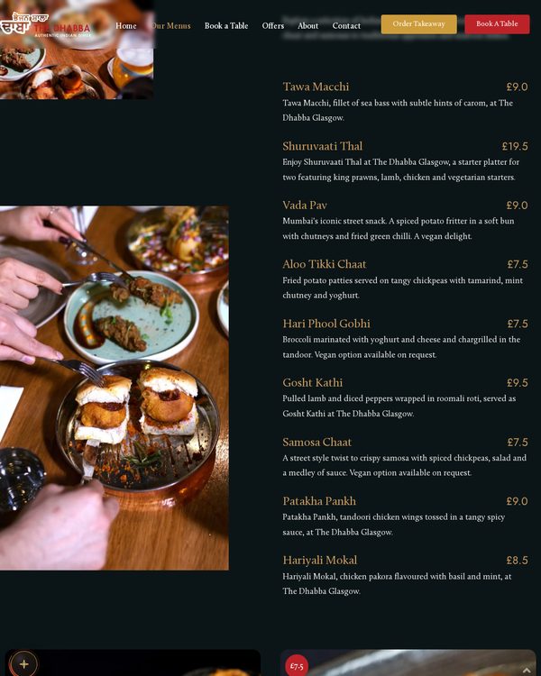 The top of the menu at The Dhabba