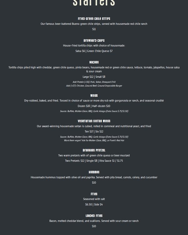 The top of the menu at Steel Bender Brewyard