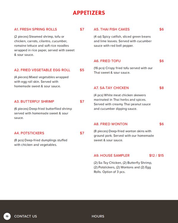 The top of the menu at Thai Cuisine II