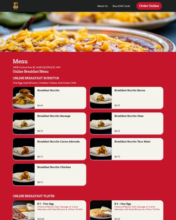 The top of the menu at The Frontier Restaurant