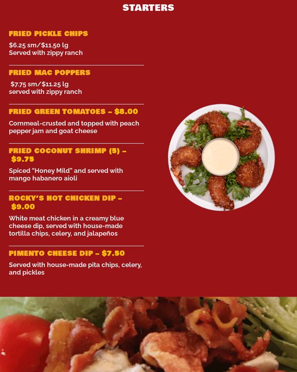 The top of the menu at Rocky's Hot Chicken Shack