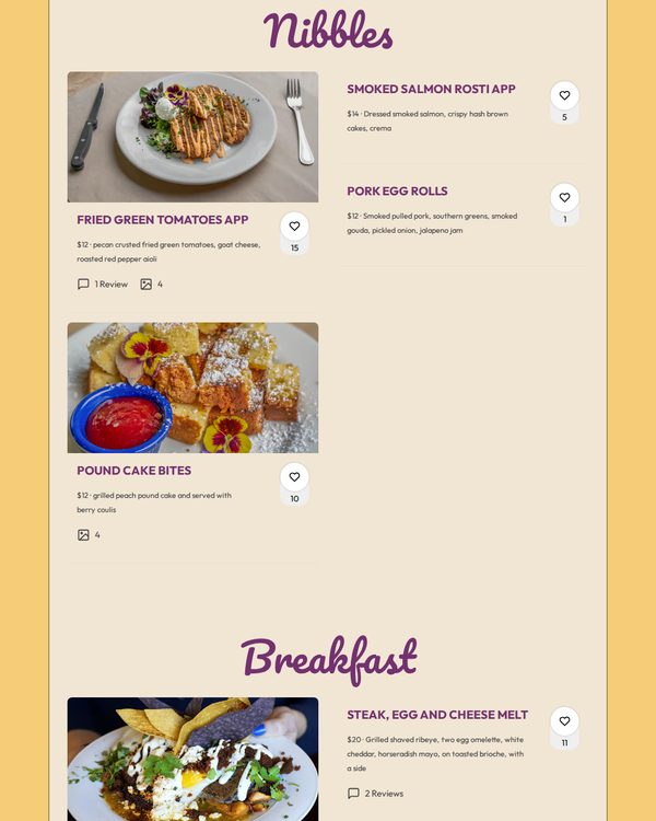 The top of the menu at Sunny Point Café