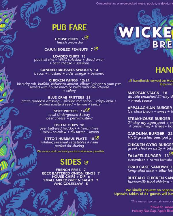 The first page of the menu at Wicked Weed Brewpub