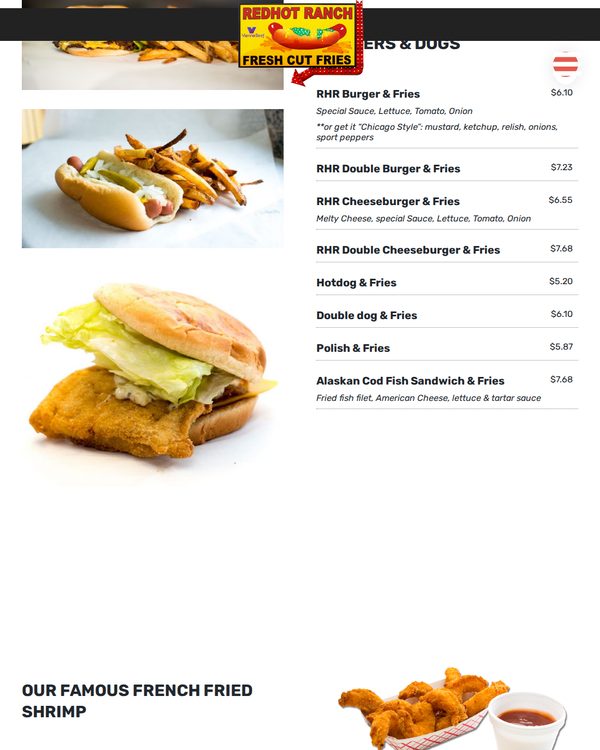 The top of the menu at 35th Street Red Hots