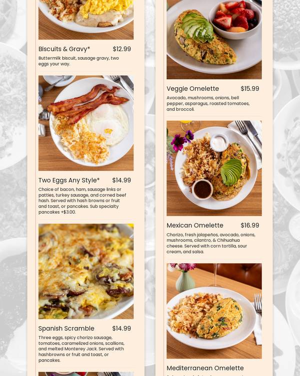 The top of the menu at 5800 North Cafe