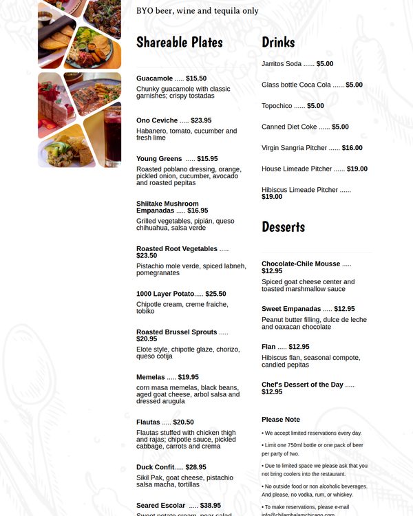 The top of the menu at Chilam Balam