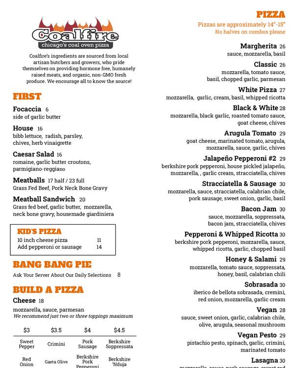 The first page of the menu at Coalfire