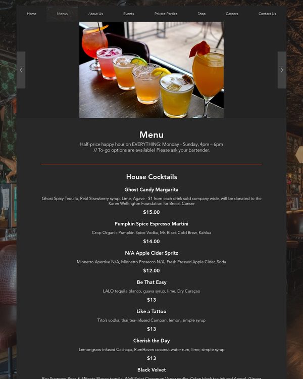 The top of the menu at Easy Bar