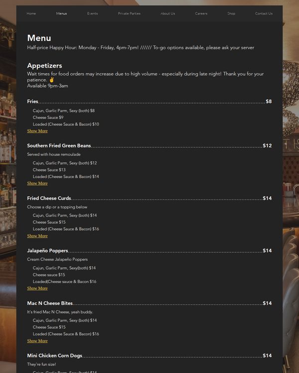The top of the menu at Estelle's Cafe and Lounge