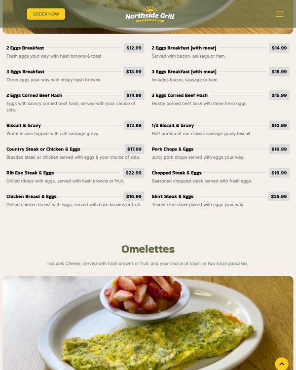 The top of the menu at Northside Grill