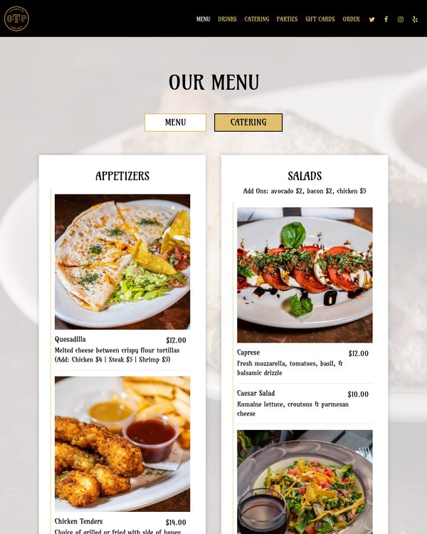 The top of the menu at Old Town Pub