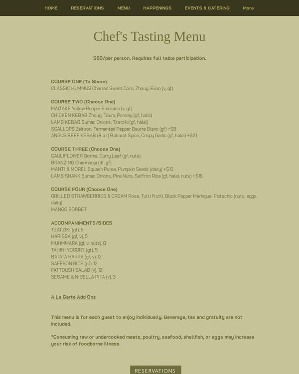 The top of the menu at Sifr
