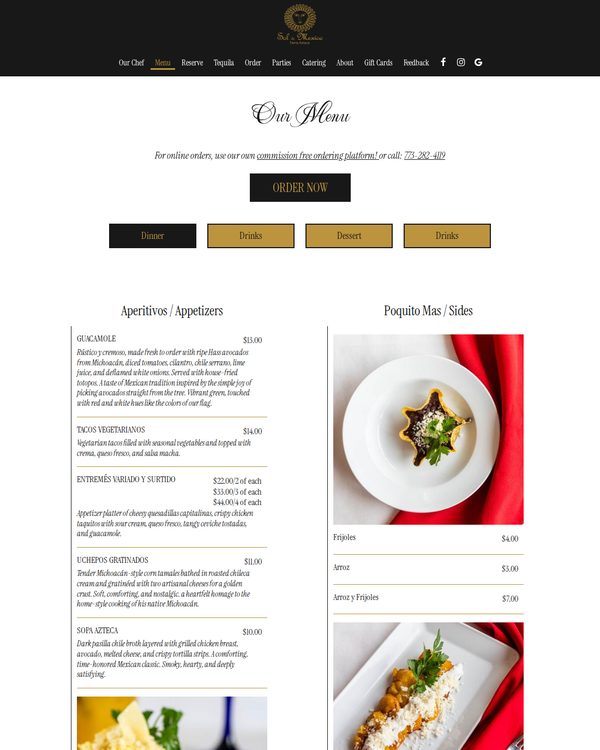 The top of the menu at Sol De Mexico