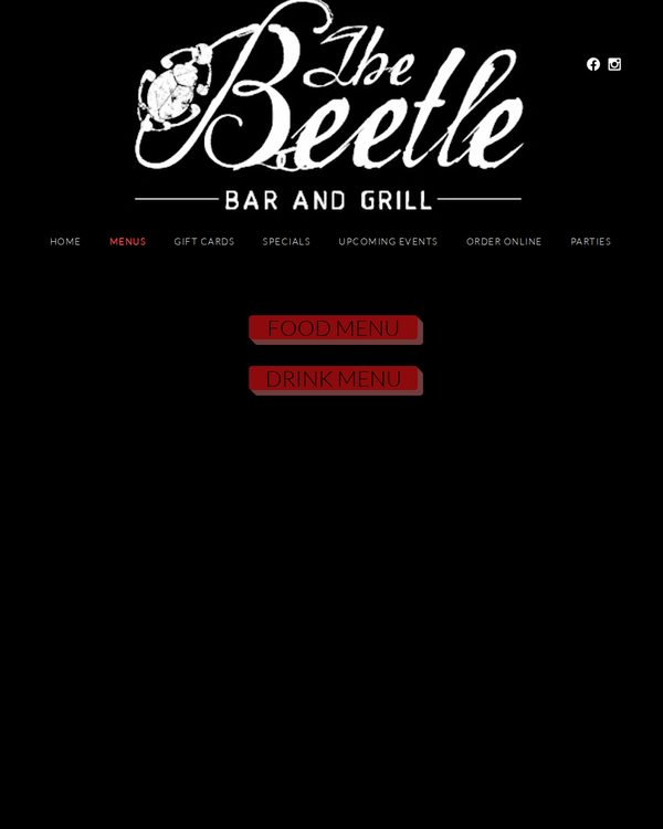 The top of the menu at The Beetle Bar and Grill