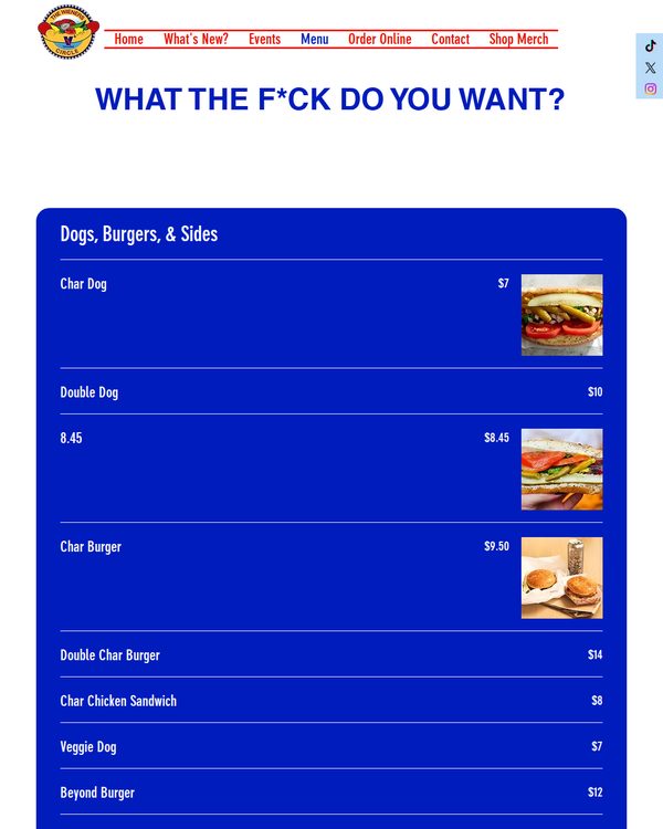 The top of the menu at The Wieners Circle