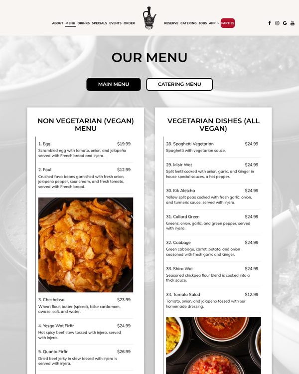 The top of the menu at Buna Ethiopian Restaurant & Market