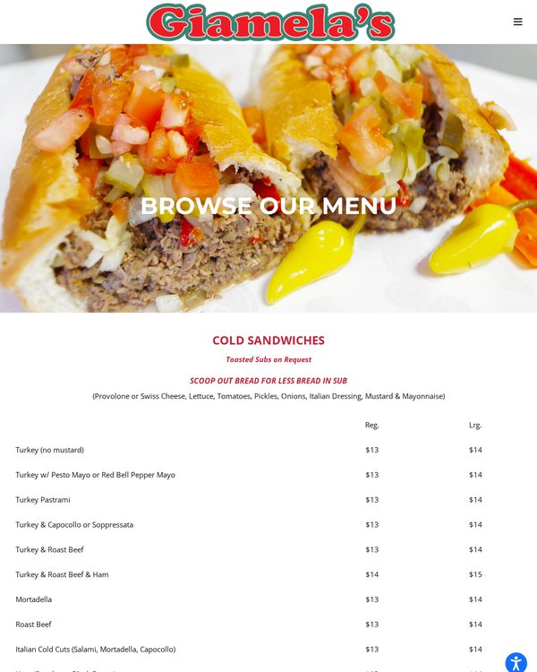 The top of the menu at Giamela's