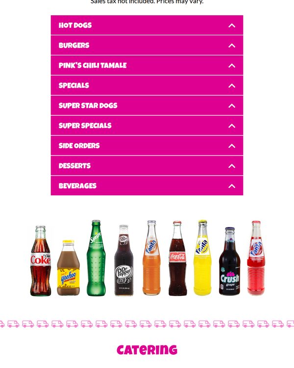 The top of the menu at Pink's Hot Dogs