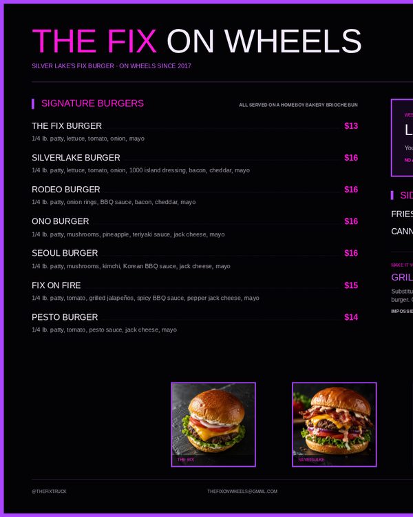The first page of the menu at The Fix on Wheels