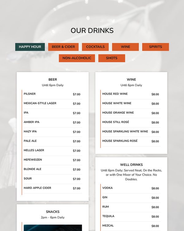 The top of the menu at The Semi-Tropic