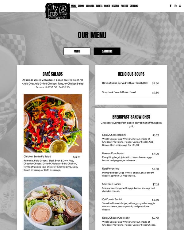 The top of the menu at City Limits Bakery & Cafe