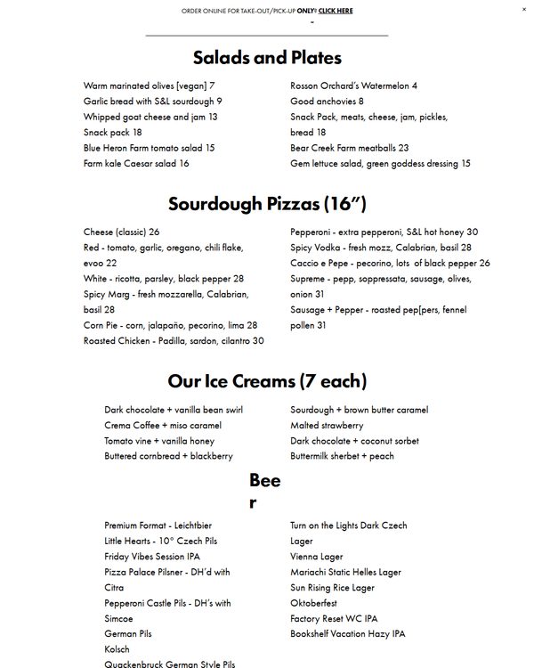 The top of the menu at Smith & Lentz Brewing and Pizza